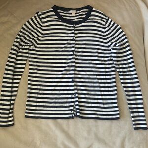 J. Crew Navy and White Striped Cotton Cardigan